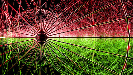 Poster - 3d illustration of net metal abstract background wireframe design neon color wire sphere on black background, wallpaper, space and futuristic design suitable for game website or tech goods industries