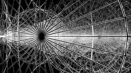 Poster - 3d illustration of net metal abstract background wireframe design neon color wire sphere on black background, wallpaper, space and futuristic design suitable for game website or tech goods industries