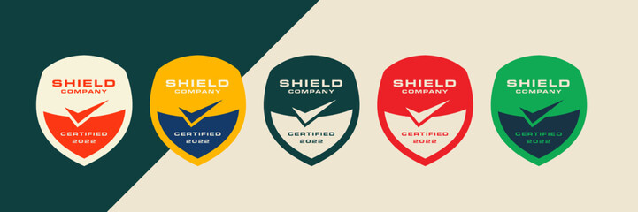 Wall Mural - shield icon certified with checklist shape. retro concept logo mark. vector guarantee retail design.