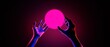 © issaronow - hand backgound video game of esports scifi gaming cyberpunk, vr virtual reality simulation and metaverse, scene stand pedestal stage, 3d illustration rendering, futuristic neon glow room
