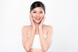 © kitthanes  - Beautiful young asian woman with clean fresh skin on white background, Face care, Facial treatment, Cosmetology, beauty and spa, Asian women portrait.