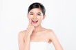 © kitthanes  - Beautiful young asian woman with clean fresh skin on white background, Face care, Facial treatment, Cosmetology, beauty and spa, Asian women portrait.