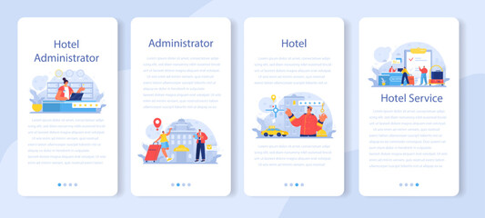 Wall Mural - Hotel administrator mobile application banner set. Tourism service,