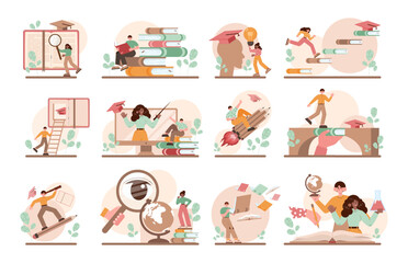 Poster - Education concept set. Multidisciplinary and lifelong studying, knowledge