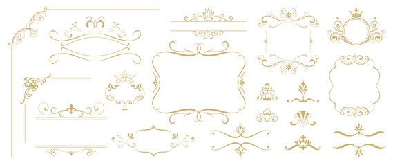 luxury gold ornate invitation vector set. collection of ornamental crown, dividers, border, frame, c