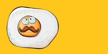 Vector Cartoon Fried Egg Character Isolated On Orange Background. Cute Fried Egg For Good Morning Concept Illustration. Funky Cartoon Egg Character For Printing On Tee, Menu And Food Poster