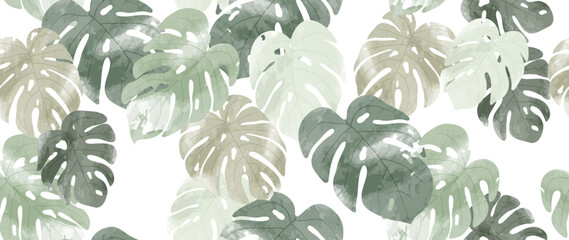 Wall Mural - abstract foliage botanical seamless background. green watercolor wallpaper of tropical plants, monst