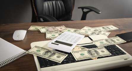 Wall Mural - Computer mouse, calculator, money and computer keyboard.