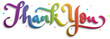 THANK YOU colorful brush calligraphy banner with stars on transparent background