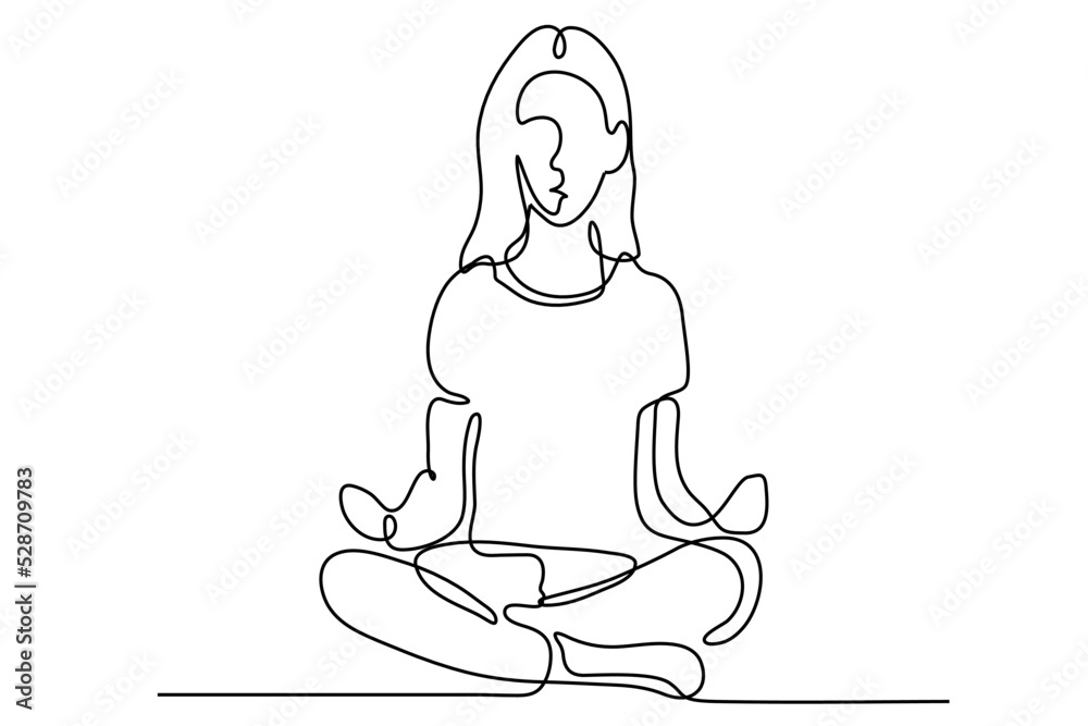 Continuous one line drawing. Woman sitting cross legged meditating ...