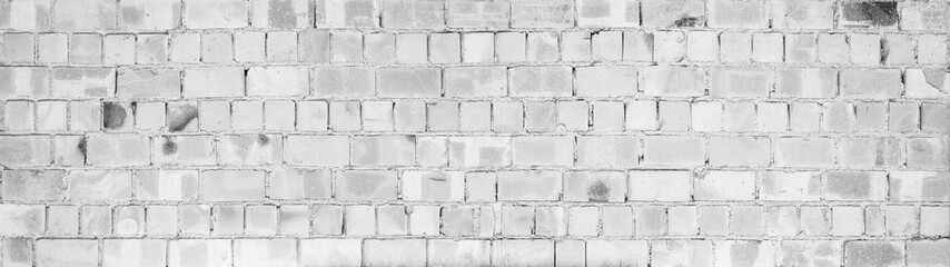 Wall Mural - White gray light damaged rustic brick wall brickwork stonework masonry texture background banner panorama pattern