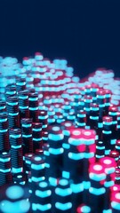 Aufkleber - Vertical 3D rendered loop video with moving hexagonal columns in neon glowing light background. Abstract blue and pink technologic seamless looped animation. Hyperrealistic dimensional geometrical p