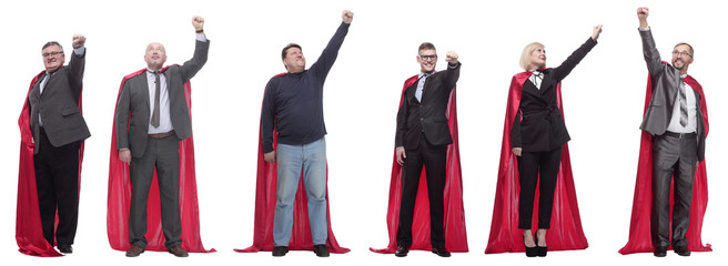 Wall Mural - group of people in red raincoat isolated