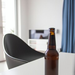 Bottle of Beer on a Table in a Modern Living Room