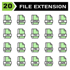 file extension icon set include tpz, mart, apnx, lrf, ea, lrs, tr, tk3, mobi, aep, azw3, dnl, fb2, a