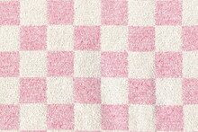 The Texture Of Soft Natural Cotton Flannelette Warm Fabric, Blankets In White And Pink Check. Natural Soft Fabric Background.