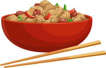 Wall Mural - Soyabean noodles, chopsticks in bowl isolated icon