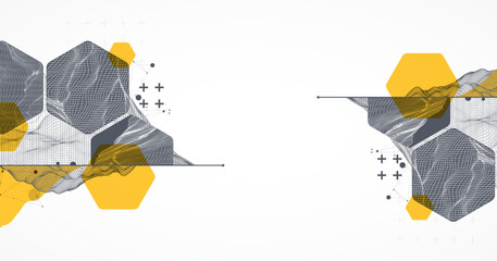 Modern science technology abstract background using hexagonal shapes. Wireframe spot surface illustration. Vector.