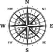Windrose compass in black and white, rose of wind