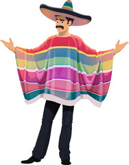 Wall Mural - Mexican man cartoon character in sombrero, poncho