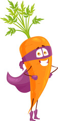 Sticker - Cartoon carrot super hero isolated vector icon