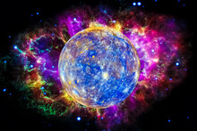 Mercury Planet With Colorful Nebula. Space Background. Elements Of The Image Furnished By NASA.