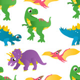 Fototapeta Dinusie - Seamless vector print with dinosaurs. Pattern for printing on fabric, clothes, posters, etc.
