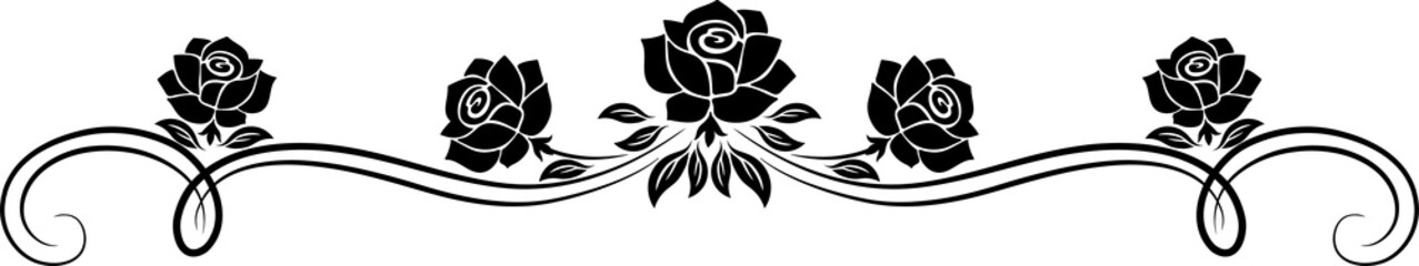 Aufkleber - Flourish floral divider line, roses with leaves
