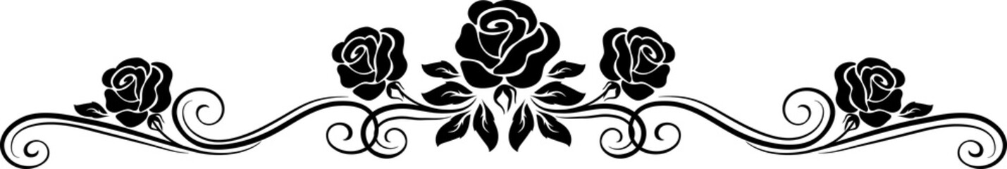 Aufkleber - Calligraphy flourish underline, black rose flower
