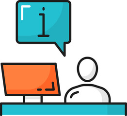 Poster - man sitting at information helpdesk isolated icon