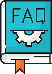 Poster - Closed help book with FAQ and gear cogs isolated