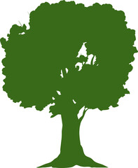 Poster - Acorn tree, green broad trunk, plant silhouette