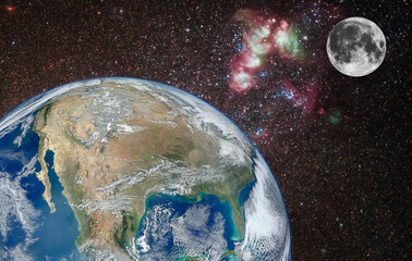 Wall Mural - planet earth and moon in space with stars. elements of the image furnished by nasa.