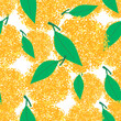 Oranges with leaves. Modern elegant fashion drawing. Seamless pattern. Vector illustration.