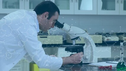 Poster - Animation of molecules over caucasian male doctor using microscope