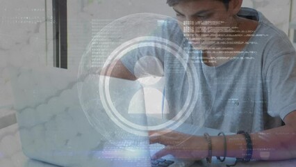 Poster - Animation of data processing over schoolboy using laptop