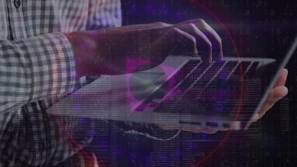 Poster - Animation of data processing over hands using laptop