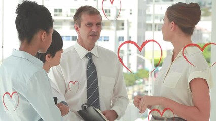 Poster - Animation of heart icons over diverse business people in office