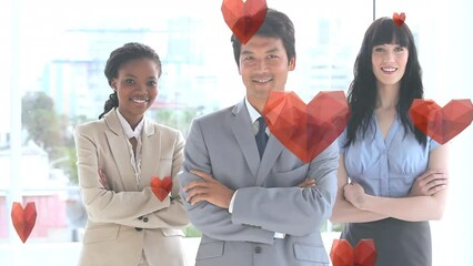 Poster - Animation of hearts over diverse business people in office