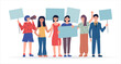 © Ольга Дубровина - People holding blank placards. Protest for human rights and social equality. Publicity templates. Participation in a peaceful demonstration. Vector flat.