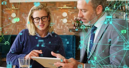 Poster - Animation of icons over caucasian business people in office