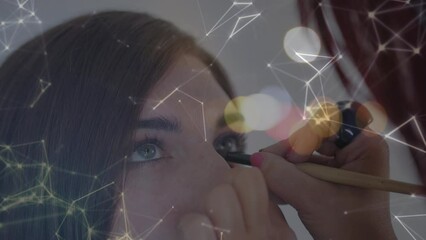 Poster - Animation of network of connections over caucasian woman in beauty salon