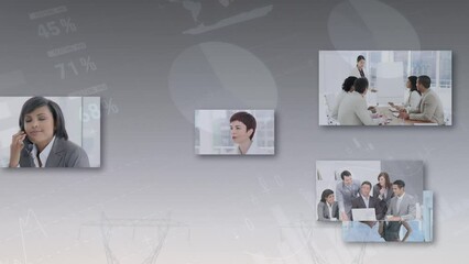 Poster - Animation of financial data processing over diverse business people