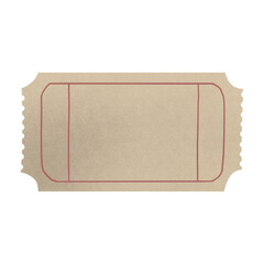 mockup for any kind of tickets in handdrawn, cartoon, retro style isolated on white background with clipping path. grunge paper or cardboard coupon template for cinema, theatre. blank event ticket.