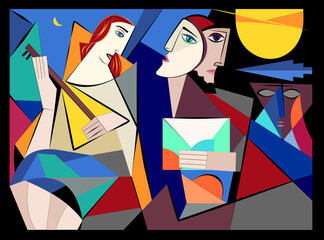 Wall Mural - Colorful background, cubism art style,abstracts faces