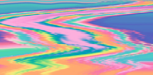 Aufkleber - Holographic psychedelic distorted texture of a broken computer screen. Glitch art background.