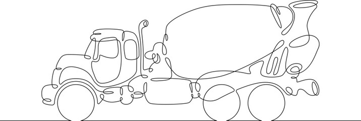 Poster - one continuous line.automotive concrete mixer. concrete truck. concrete carrier.construction equipme