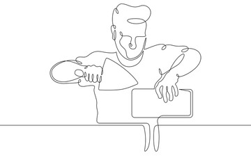 Poster - One continuous line.Bricklayer at a construction site. Home construction.Builder with a tool in his hands.Laying the wall. Construction worker.One continuous line is drawn on a white background.