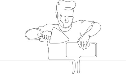 Poster - one continuous line.bricklayer at a construction site. home construction.builder with a tool in his 