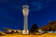 Air Traffic Control Tower at Centennial airport in Denver, Colorado, at night
